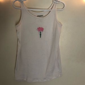 Hand Embroidered Pink Flower Tank Top